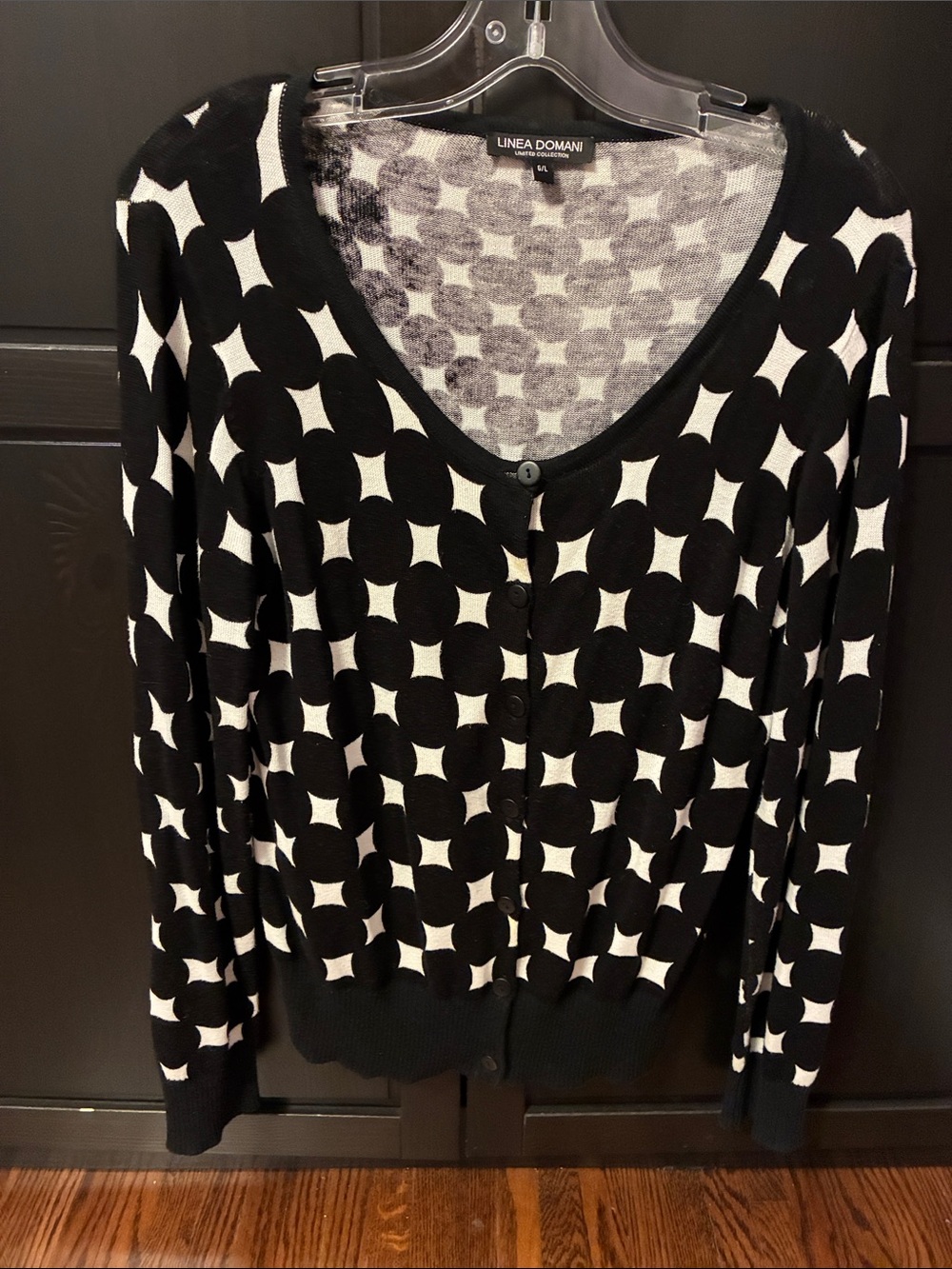 Linea Domani Black & White Geometric Button Cardigan size L.